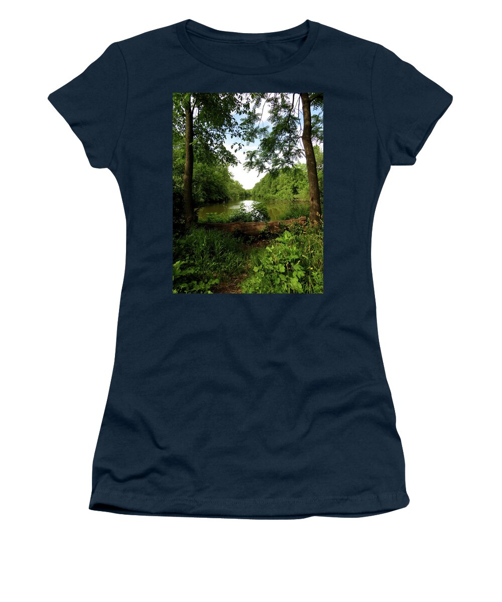 Women's T-Shirt featuring the photograph River Bend Seating by Kimberly Mackowski