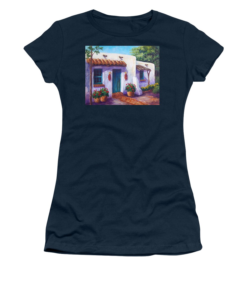 Landscape Women's T-Shirt featuring the painting Riverbend Adobe by Candy Mayer