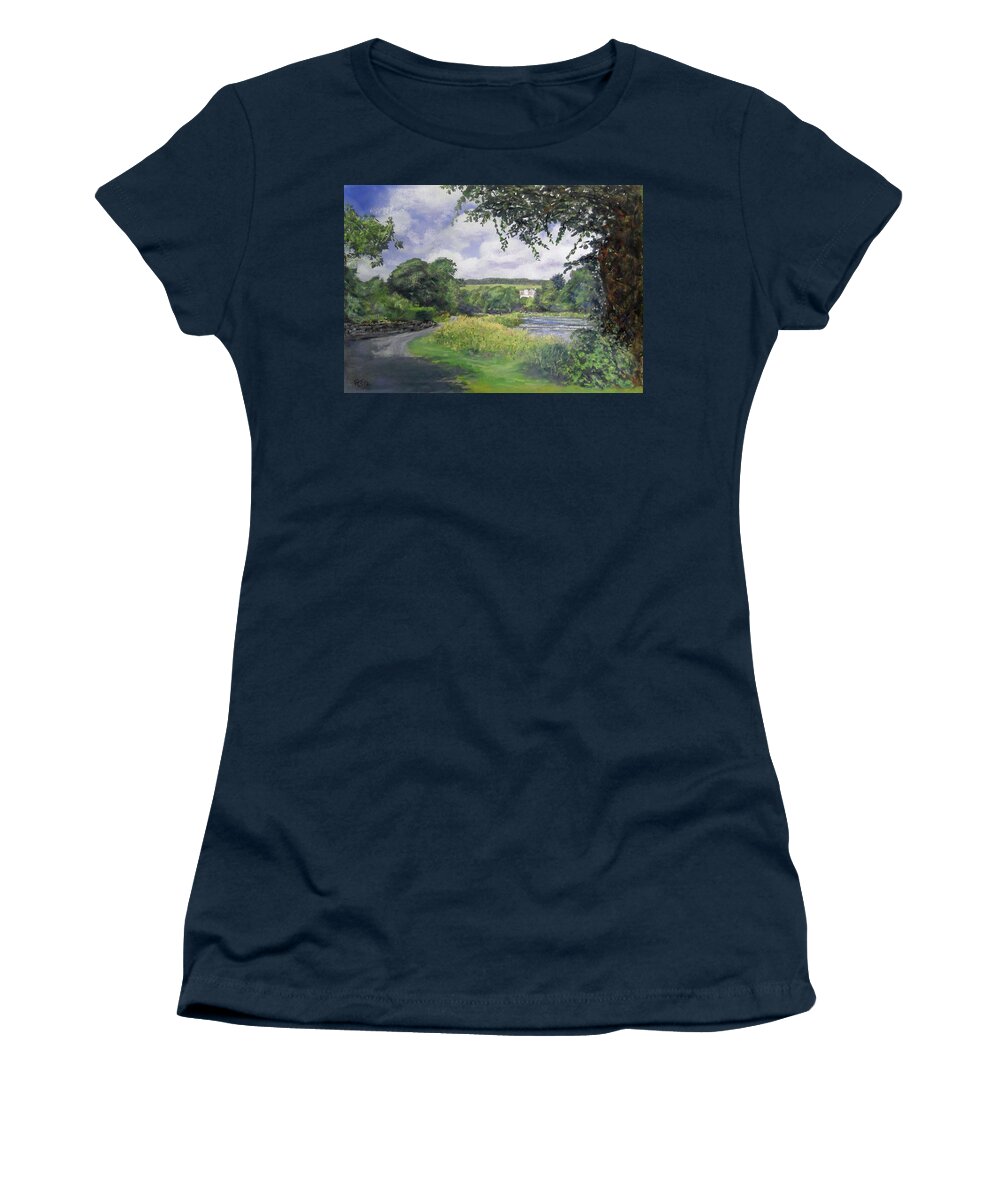 Landscape Women's T-Shirt featuring the painting Riverside House and The Cauld by Richard James Digance