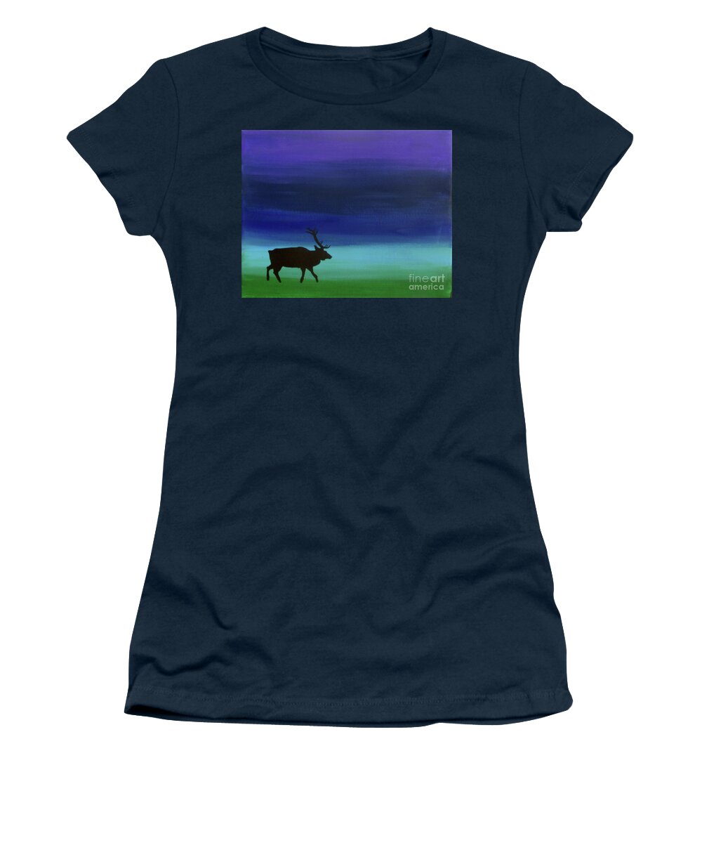 Elk Women's T-Shirt featuring the painting Roaming Elk by Sara Becker