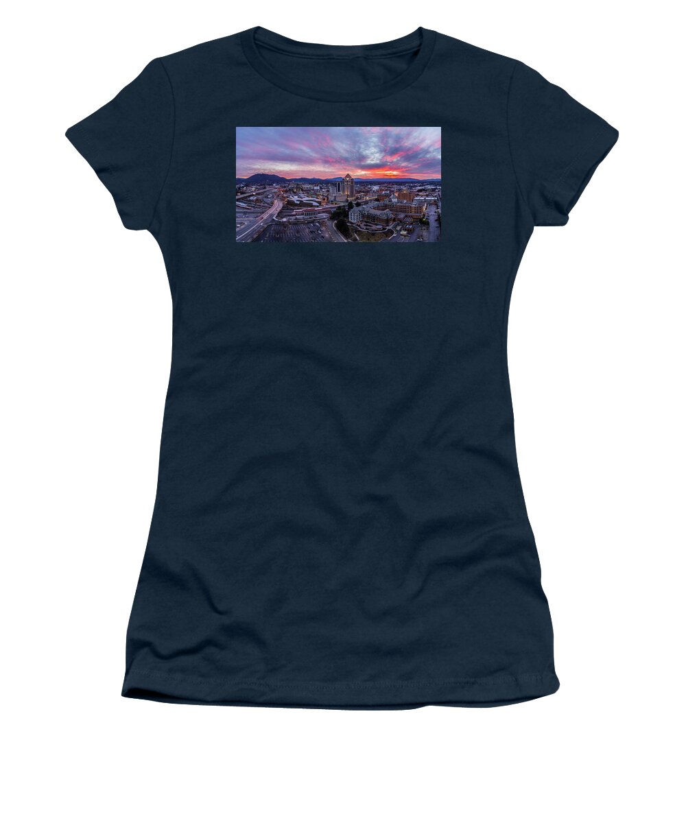 Roanoke Women's T-Shirt featuring the photograph Roanoke Sunset Panoramic 2 by Star City SkyCams