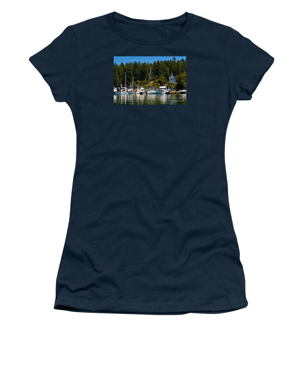  Women's T-Shirt featuring the photograph Roche Harbor Marina by Chuck Flewelling