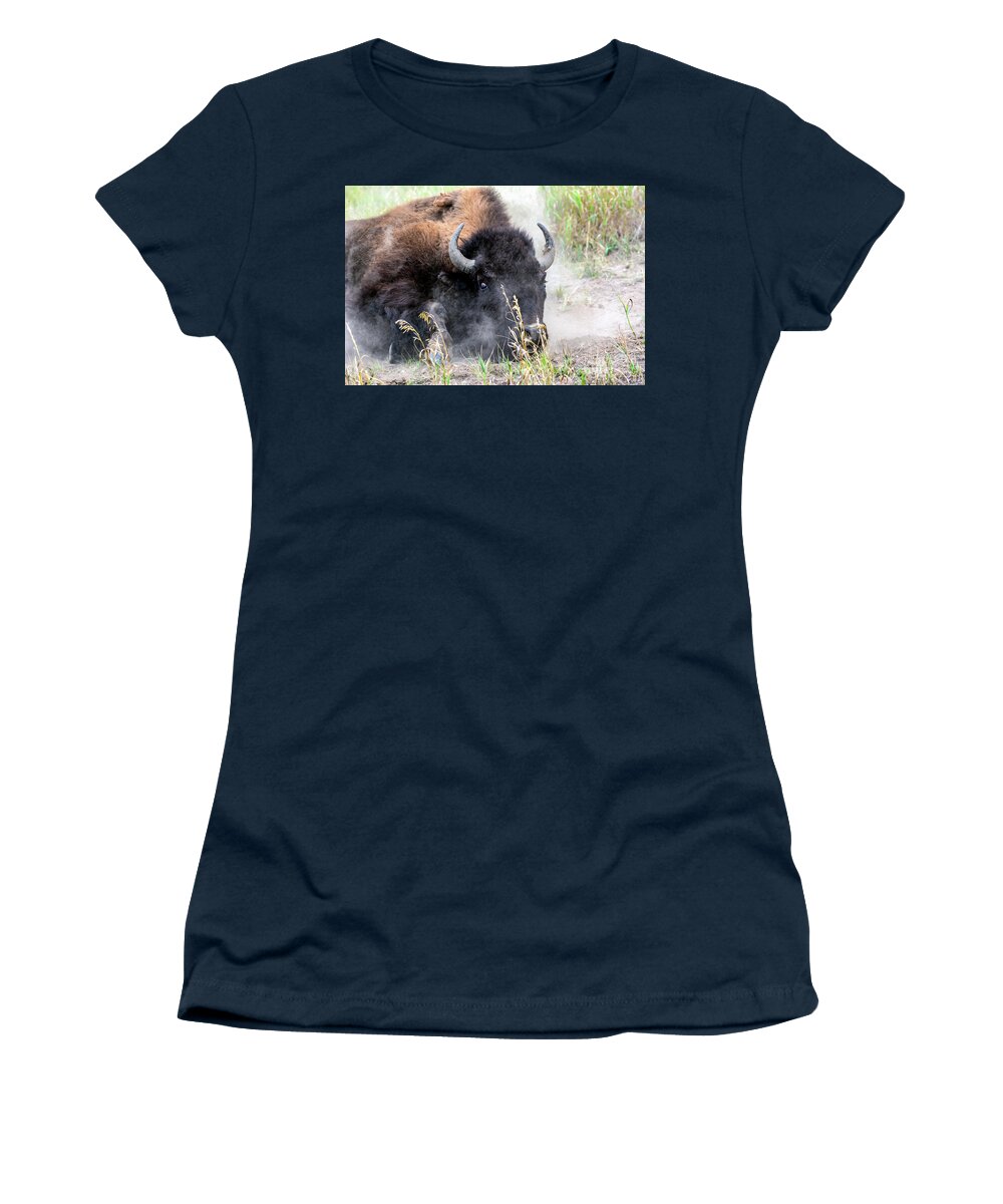 Bison Women's T-Shirt featuring the photograph Rollin' in the Dirt by John Greco