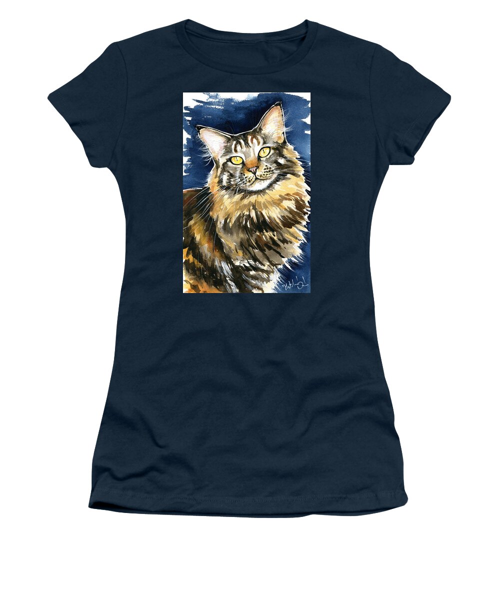 Dora Hathazi Mendes Women's T-Shirt featuring the painting Ronja - Maine Coon Cat Painting by Dora Hathazi Mendes