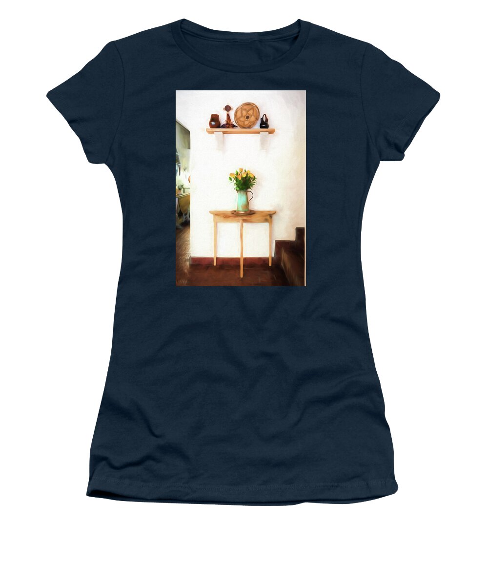 © 2017 Lou Novick All Rights Reserved Women's T-Shirt featuring the digital art Rose's on table by Lou Novick