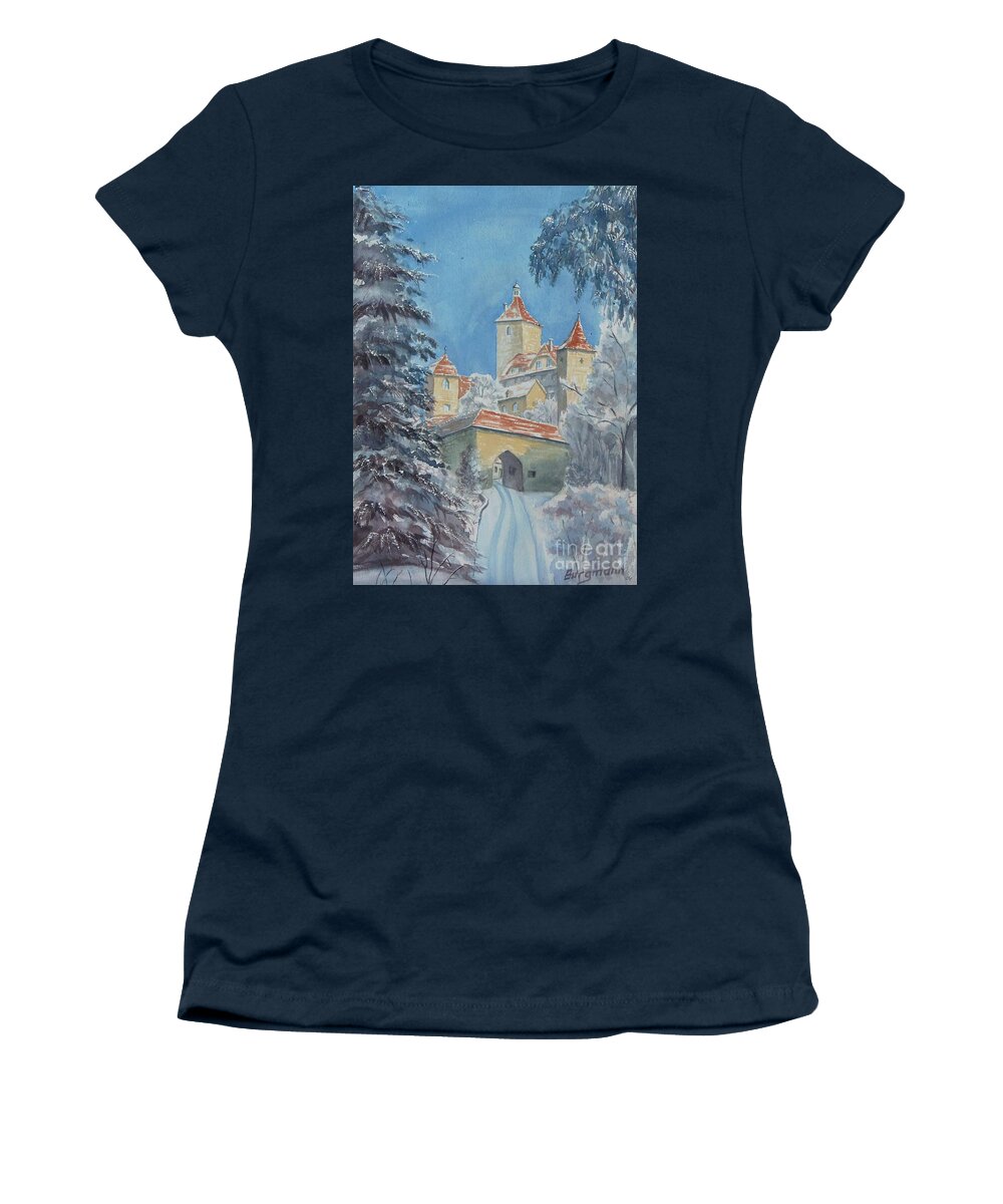 Landscape Women's T-Shirt featuring the painting Rothenburg Winter by Petra Burgmann