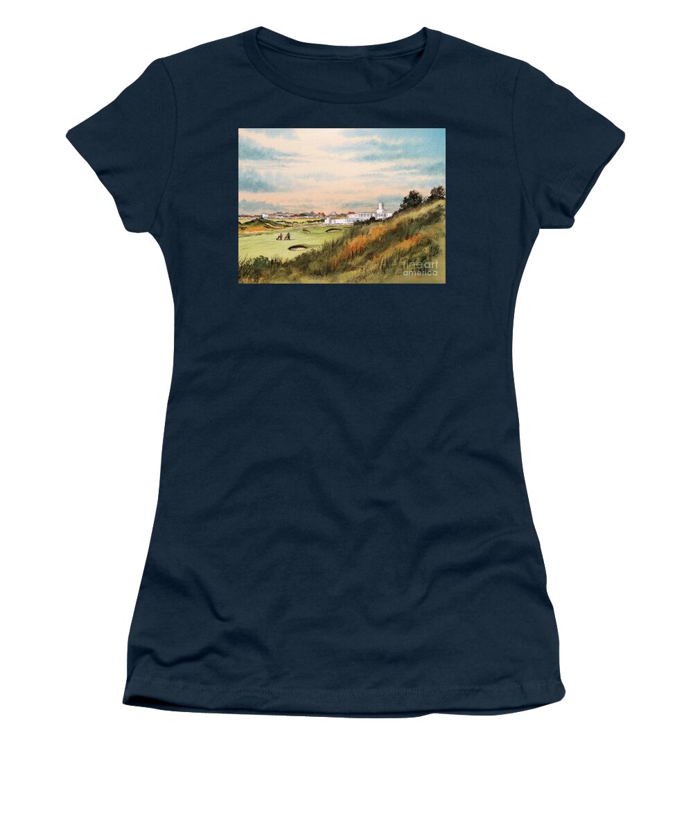 Royal Birkdale Golf Course Women's T-Shirt featuring the painting Royal Birkdale Golf Course 18th Hole by Bill Holkham