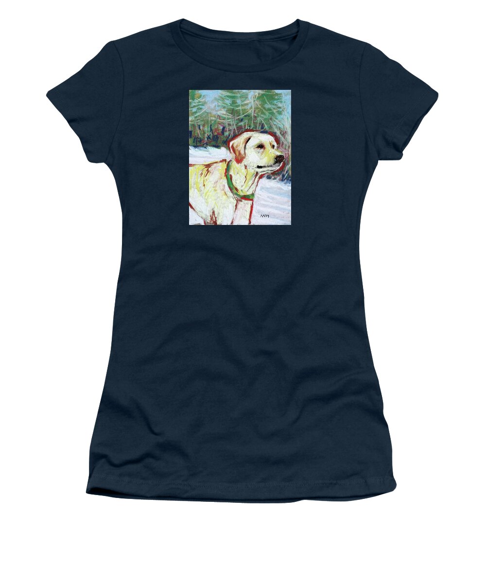 Yellow Lab Women's T-Shirt featuring the pastel Rudy by AnneMarie Welsh