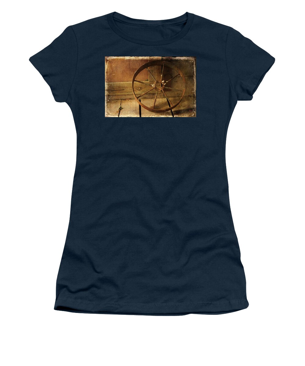 Cowboy Women's T-Shirt featuring the photograph Rusted Wagon Wheel by Toni Hopper