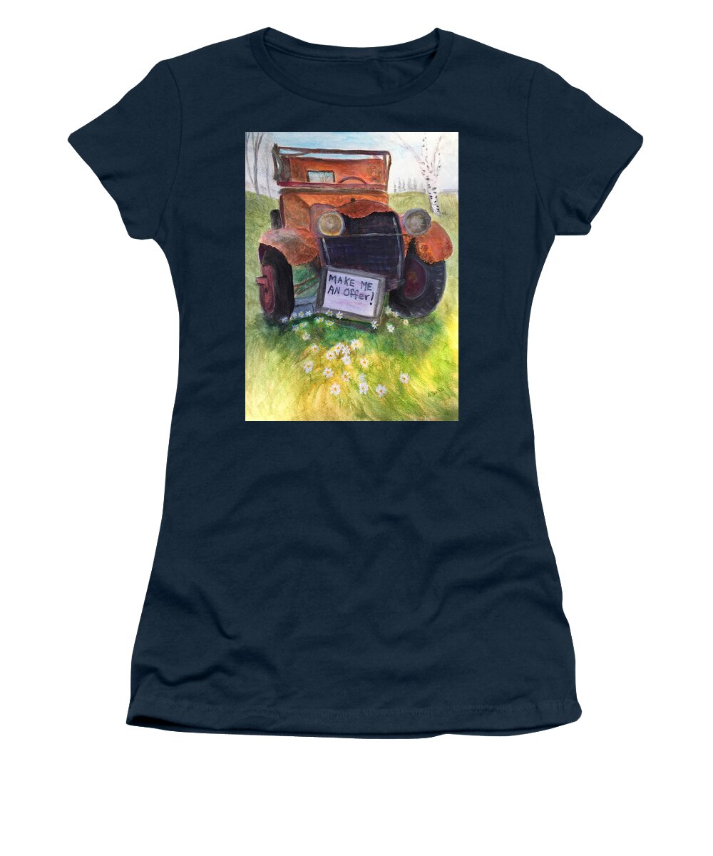 Old Ford Women's T-Shirt featuring the painting Rusty Old Relic by Anne Sands
