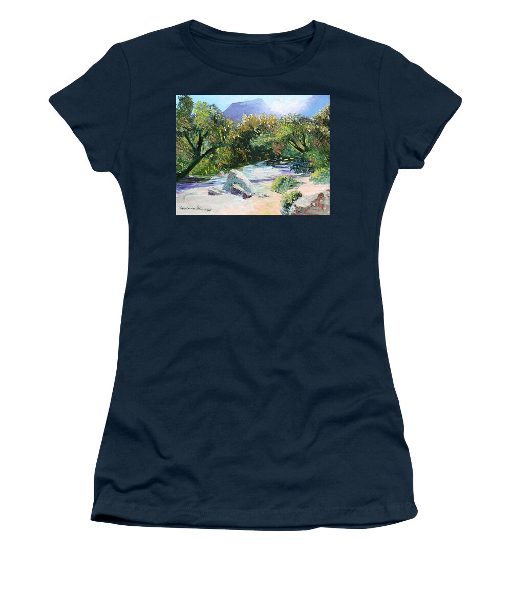 Landscape Women's T-Shirt featuring the painting Sabino Canyon in the morning by Madeleine Shulman