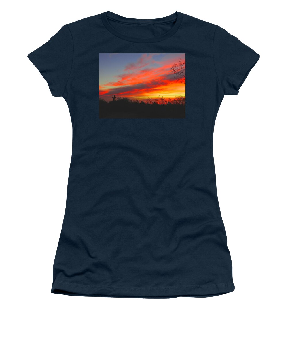 Arizona Women's T-Shirt featuring the photograph Saguaro Winter Sunrise by Judy Kennedy