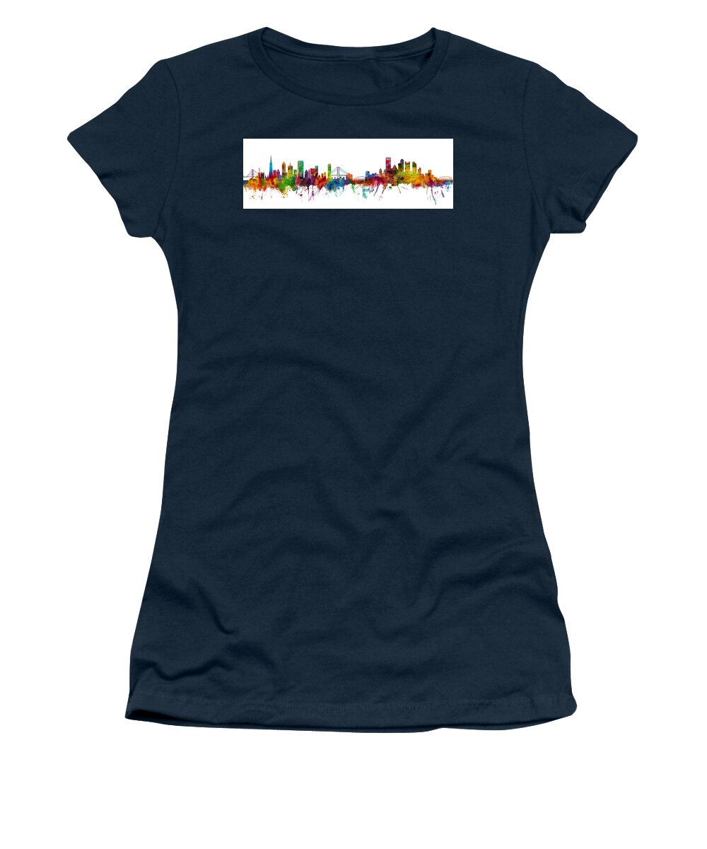 Pittsburgh Women's T-Shirt featuring the digital art San Francisco and Pittsburgh Skylines Mashup by Michael Tompsett