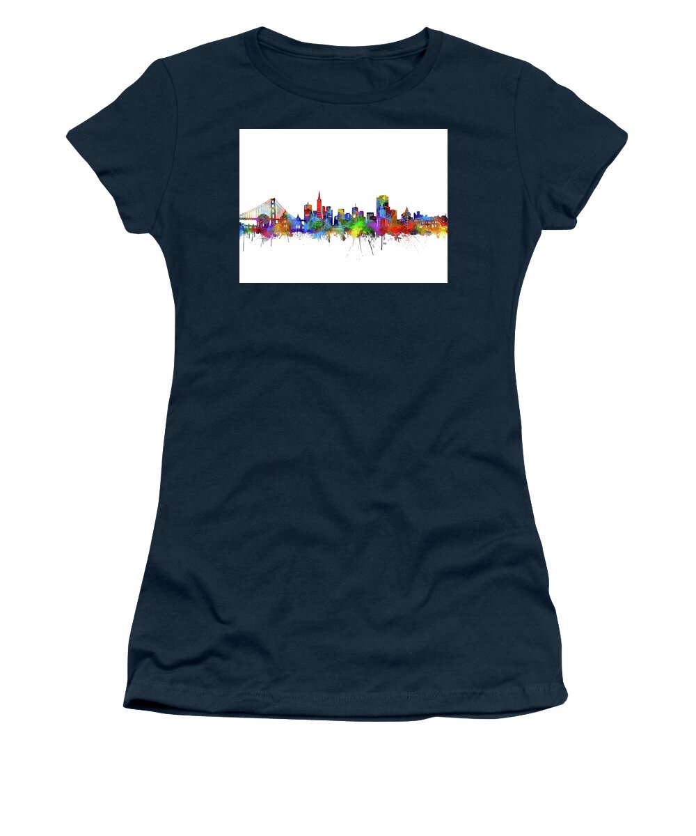 San Francisco Women's T-Shirt featuring the digital art San Francisco City Skyline Watercolor by Bekim M
