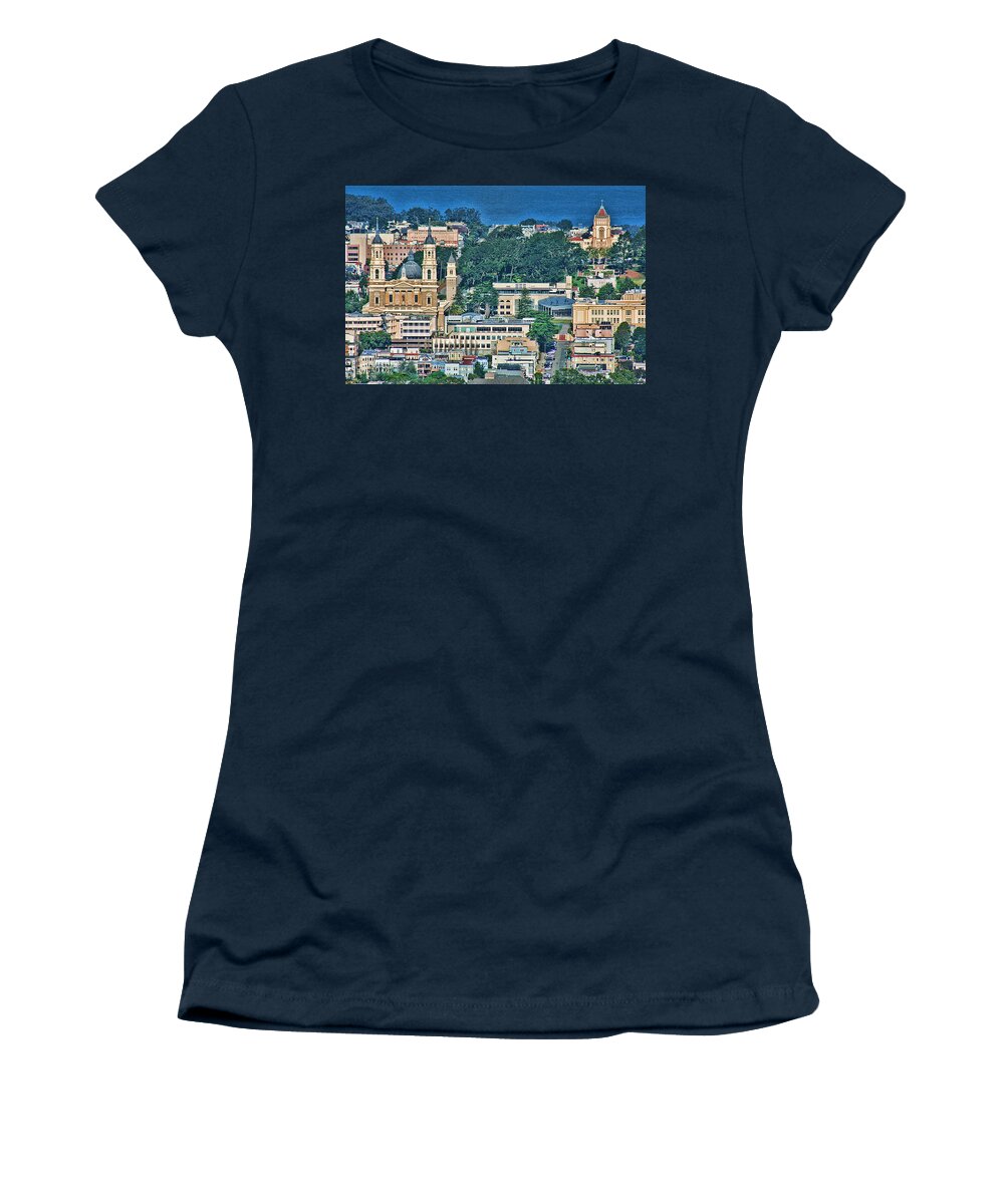 San Francisco Skyline-hdr Women's T-Shirt featuring the photograph San Francisco Skyline-HDR by Douglas Barnard
