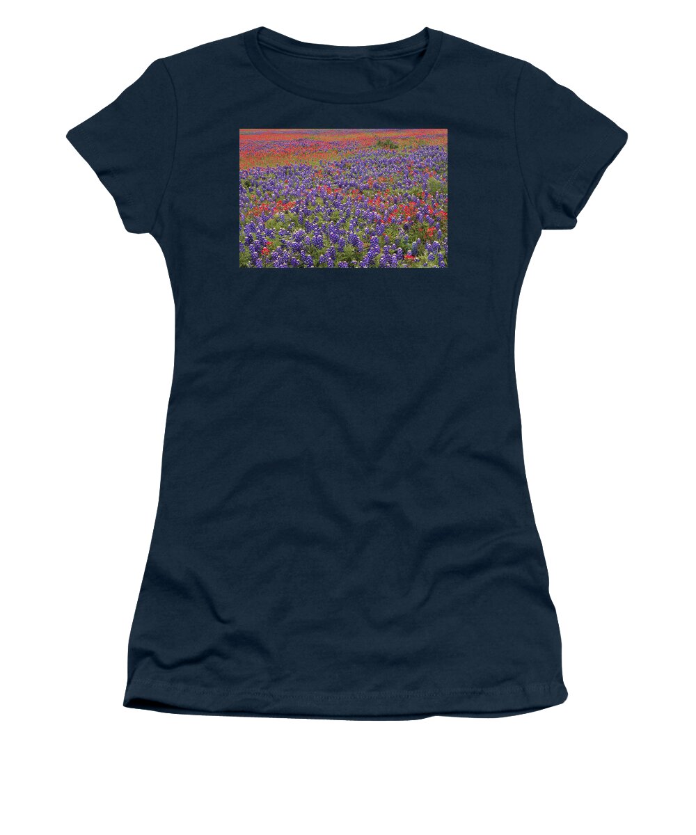 00170984 Women's T-Shirt featuring the photograph Sand Bluebonnet And Paintbrush by Tim Fitzharris