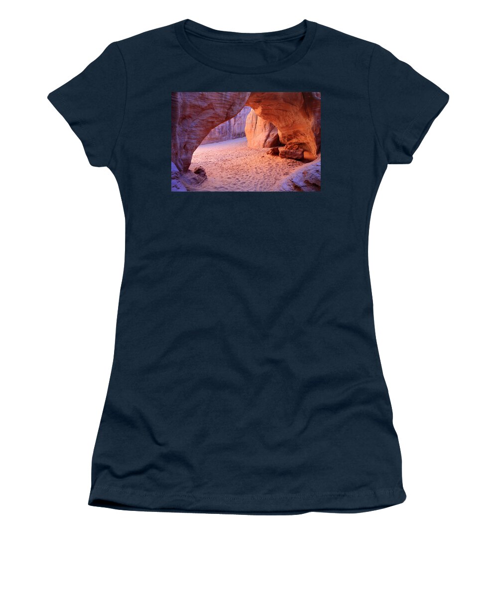 Sand Dune Arch Women's T-Shirt featuring the photograph Sand dune arch in Arches national Park by Pierre Leclerc Photography