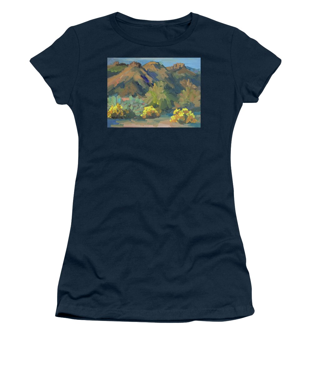 Coachella Valley Women's T-Shirt featuring the painting Santa Rosa Mountains and Brittle Bush by Diane McClary