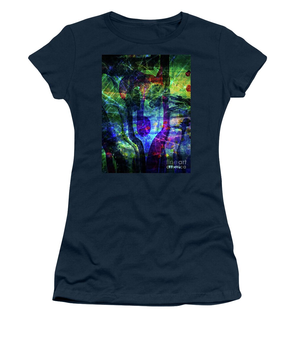 Katerina Stamatelos Women's T-Shirt featuring the painting Scary Face-2 by Katerina Stamatelos