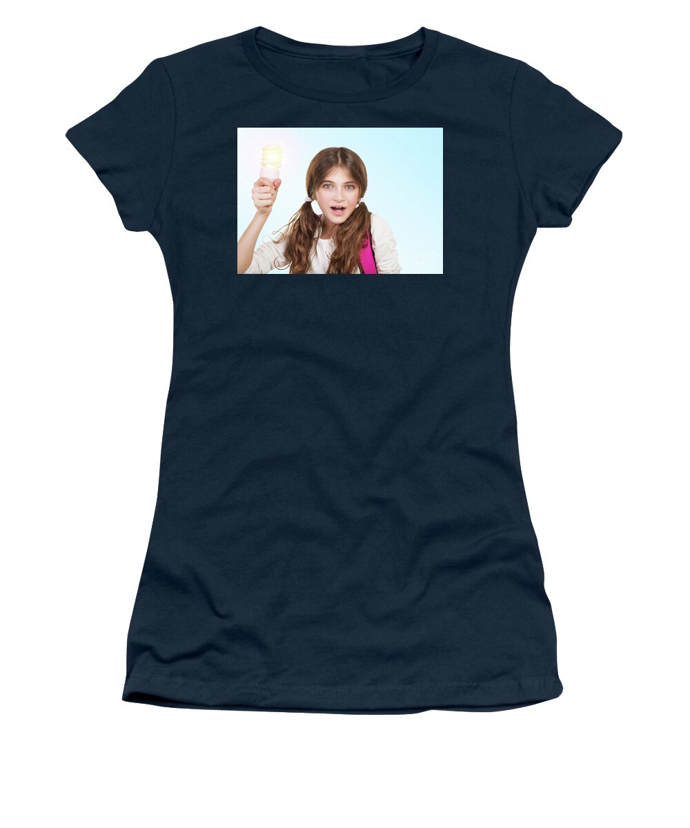 Back To School Women's T-Shirt featuring the photograph School girl having a good idea by Anna Om