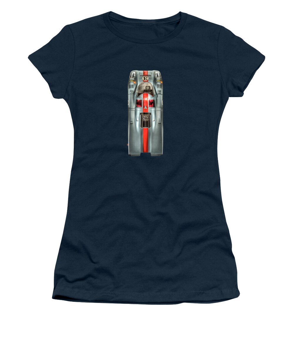 Art Women's T-Shirt featuring the photograph Schuco Porsche 917 Top on Black by YoPedro