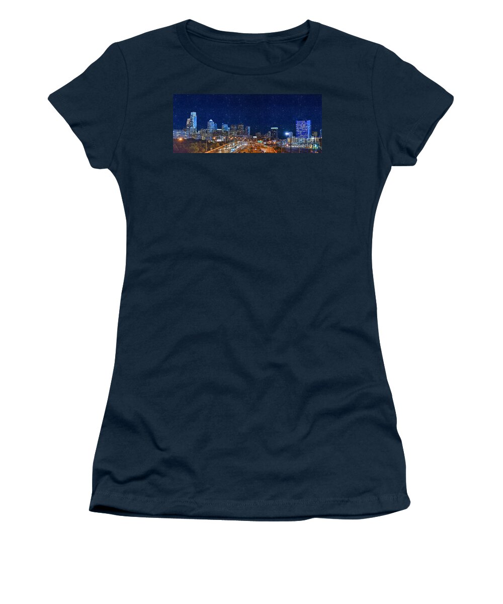 Philadelphia Pa Women's T-Shirt featuring the photograph Schuylkill Expressway Skyline Panorama by David Zanzinger
