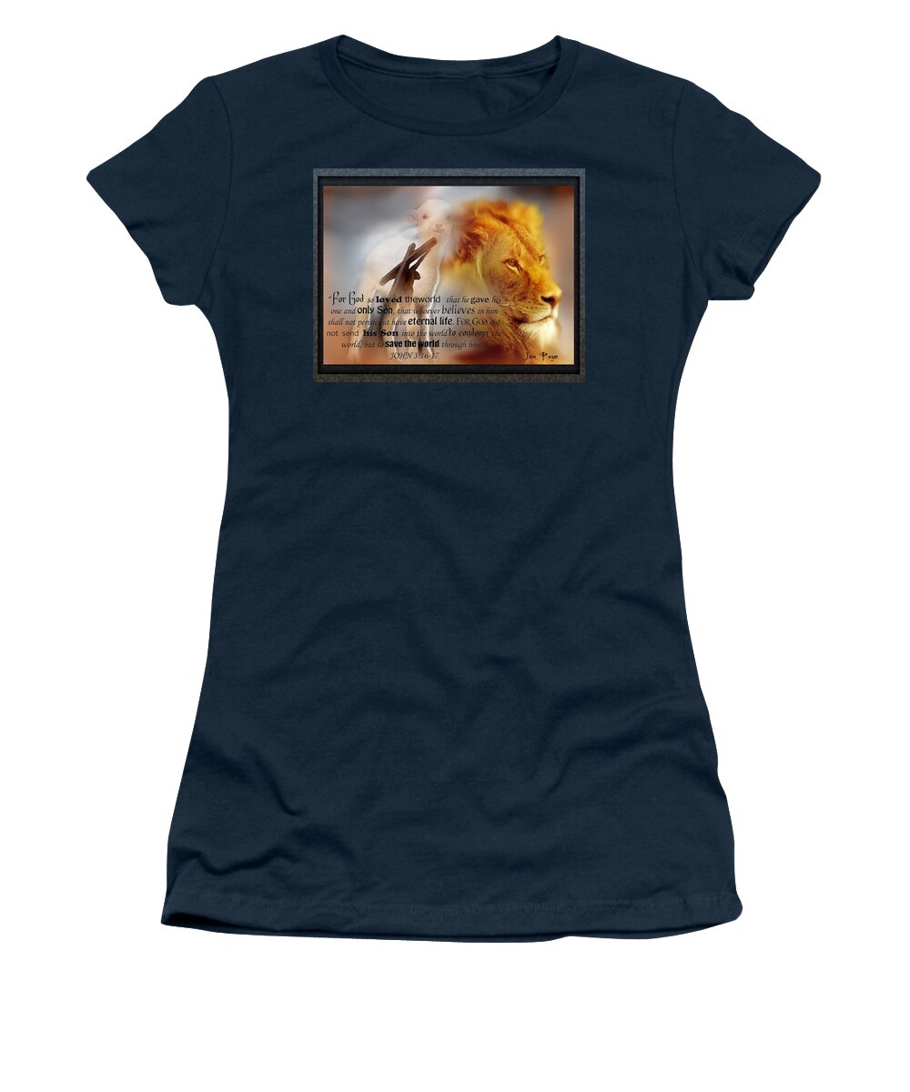 Jennifer Page Women's T-Shirt featuring the digital art Scripture Art  Lamb of God by Jennifer Page