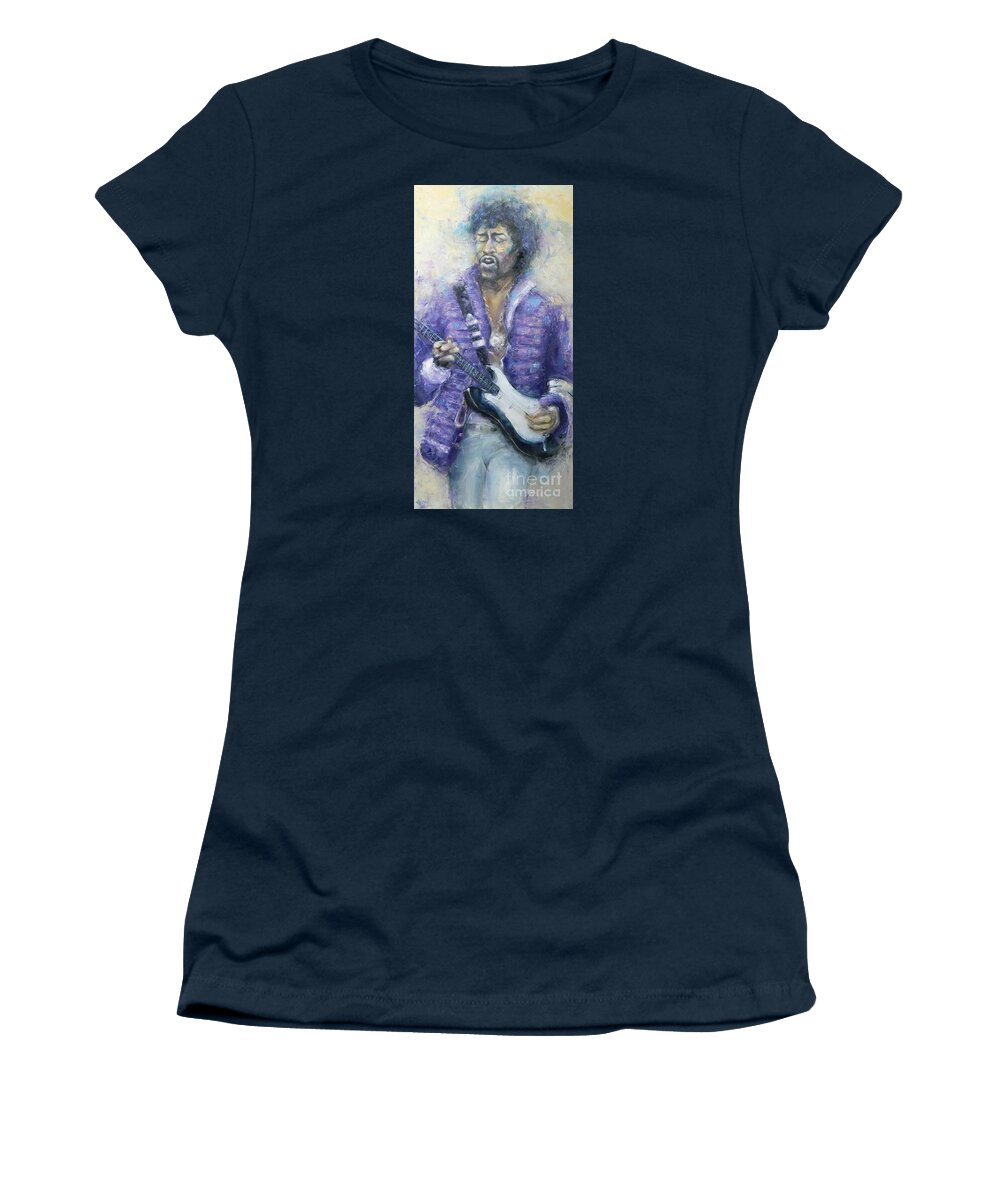 Jimi Women's T-Shirt featuring the painting Scuze Me While I Kiss The Sky by Dan Campbell