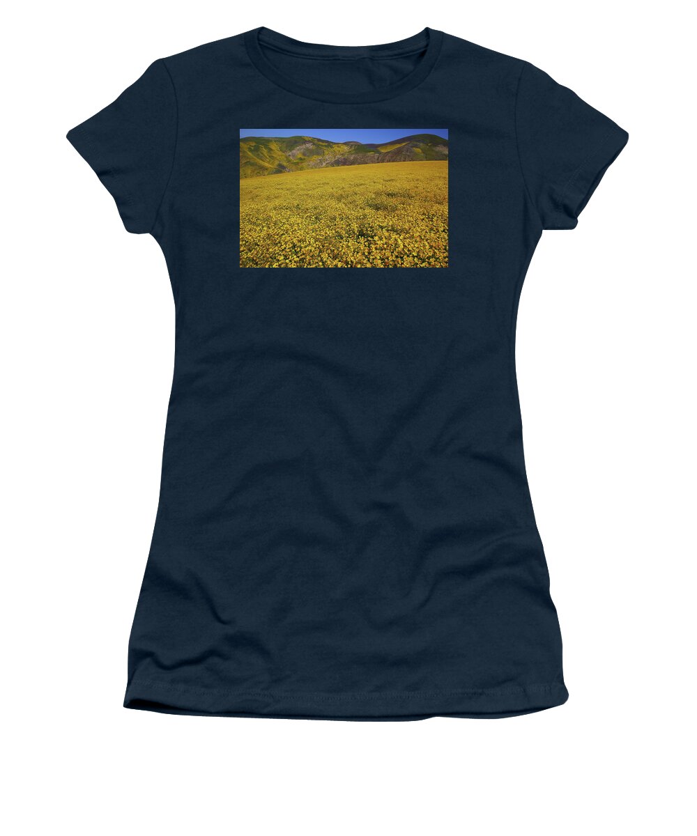 Wildflower Women's T-Shirt featuring the photograph Sea of yellow up in the Temblor Range at Carrizo Plain National Monument by Jetson Nguyen