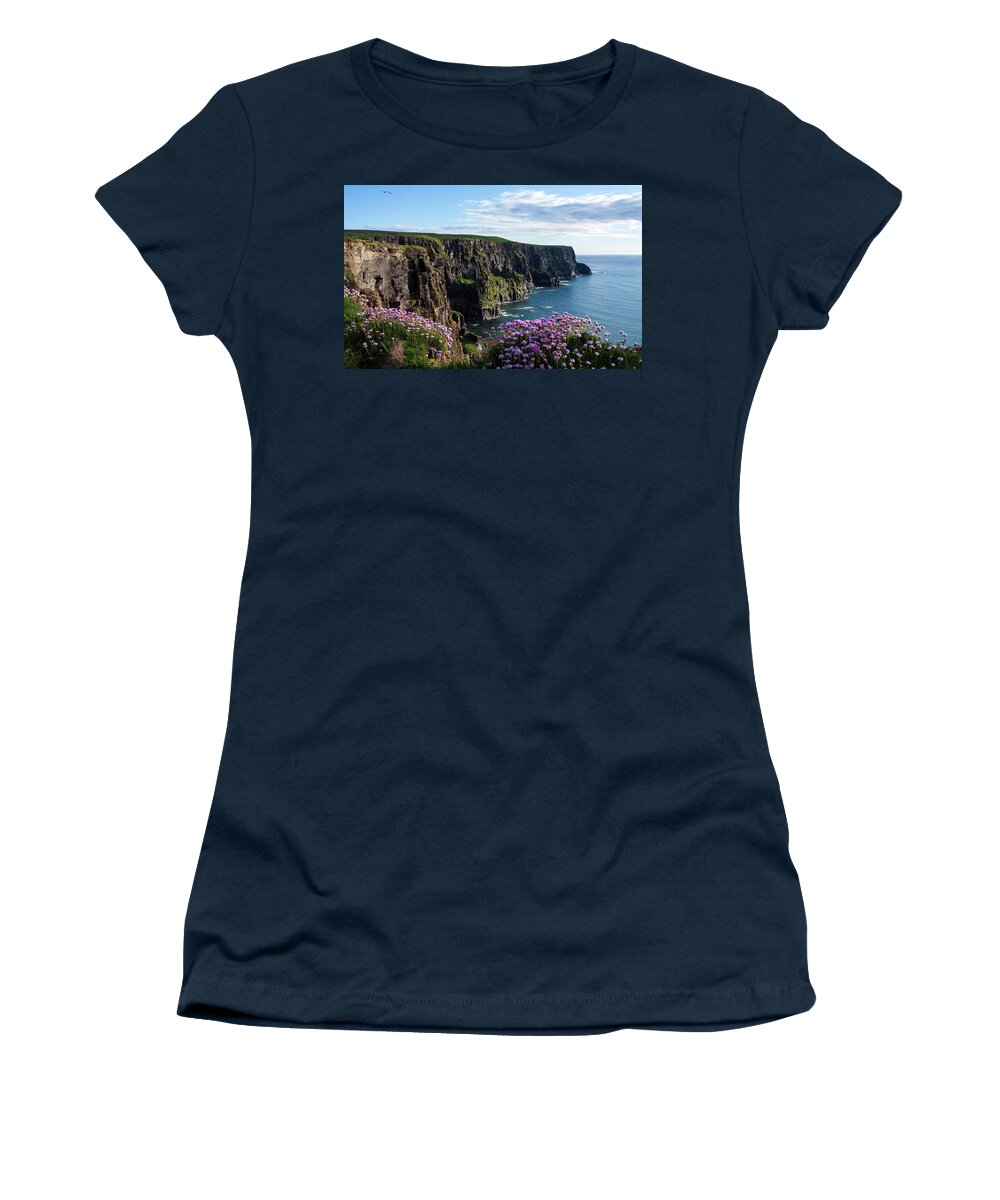 Ireland Women's T-Shirt featuring the photograph Sea Pink On The Cliffs by Aidan Moran