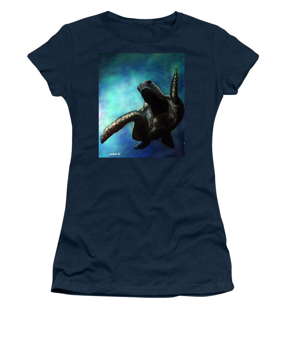 Sea Turtle Women's T-Shirt featuring the painting Sea Turtle by Jon Quinn