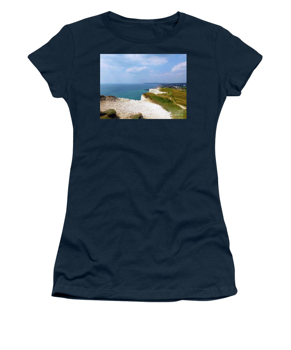 Photography Women's T-Shirt featuring the photograph Seaford Cliff View by Francesca Mackenney