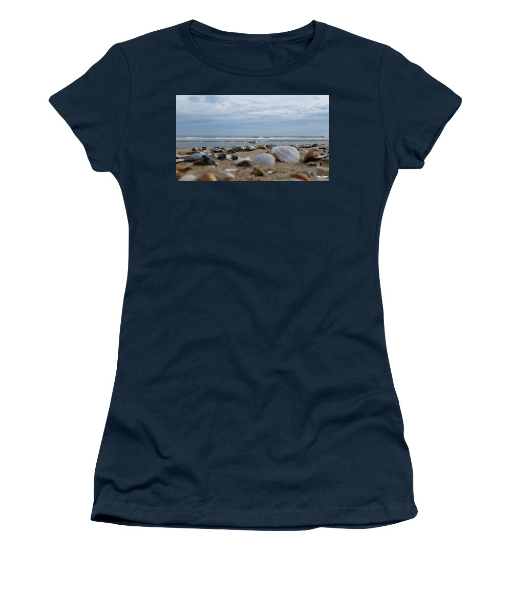 Seashells Women's T-Shirt featuring the photograph Seashells Seagull Seashore by Robert Banach