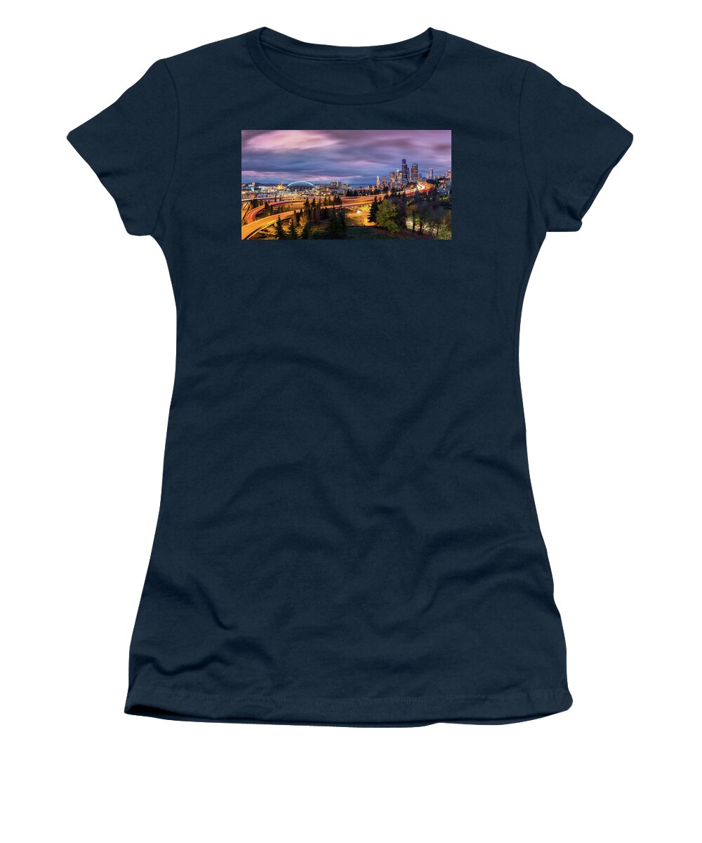 Seattle Women's T-Shirt featuring the photograph Seattle Cityscape by Mihai Andritoiu