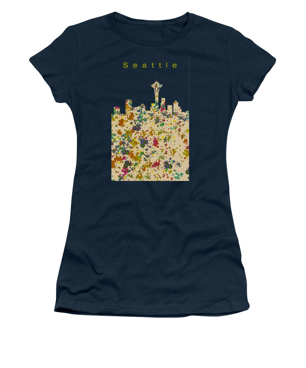 Seattle Women's T-Shirt featuring the digital art Seattle skyline 1 by Alberto RuiZ
