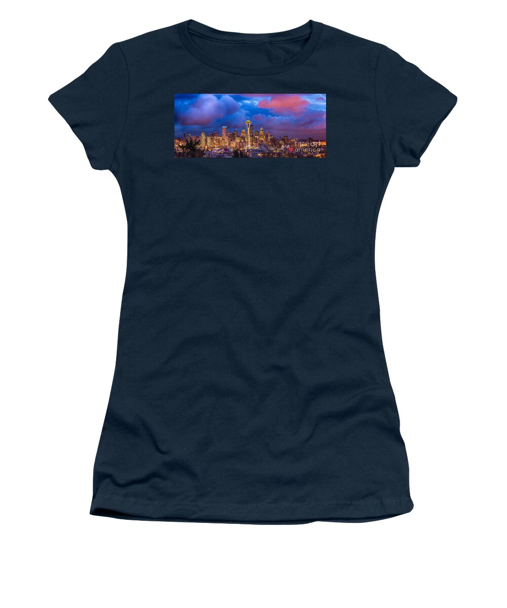 Seattle Women's T-Shirt featuring the photograph Seattle Skyline by Jennifer Magallon