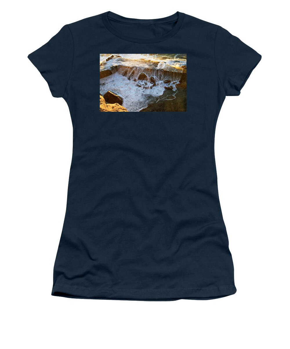 Bonnie Follett Women's T-Shirt featuring the photograph Seawall Breach at Lands End by Bonnie Follett