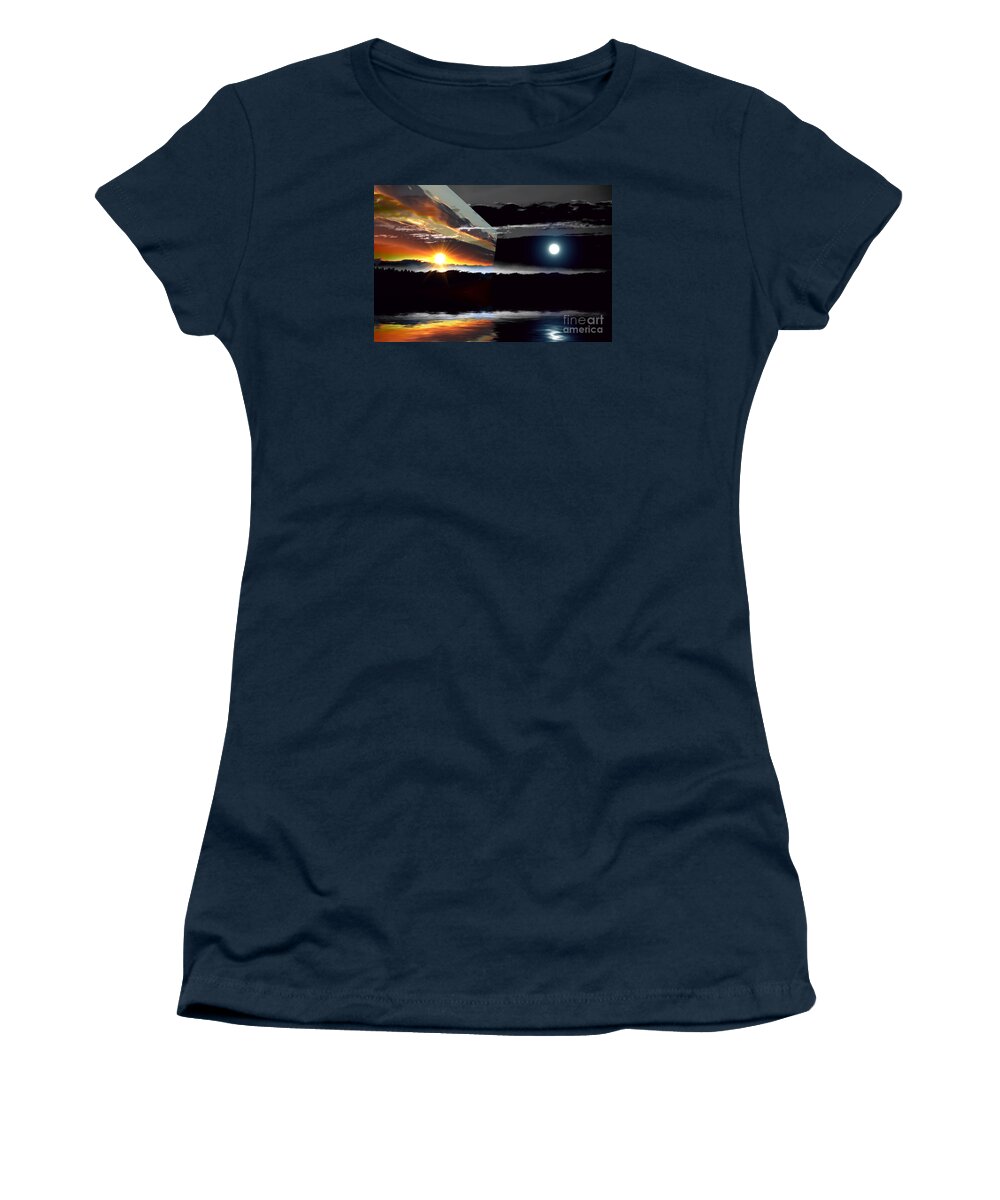 Sunset Women's T-Shirt featuring the photograph Sechelt Sunset Day and Night by Elaine Hunter