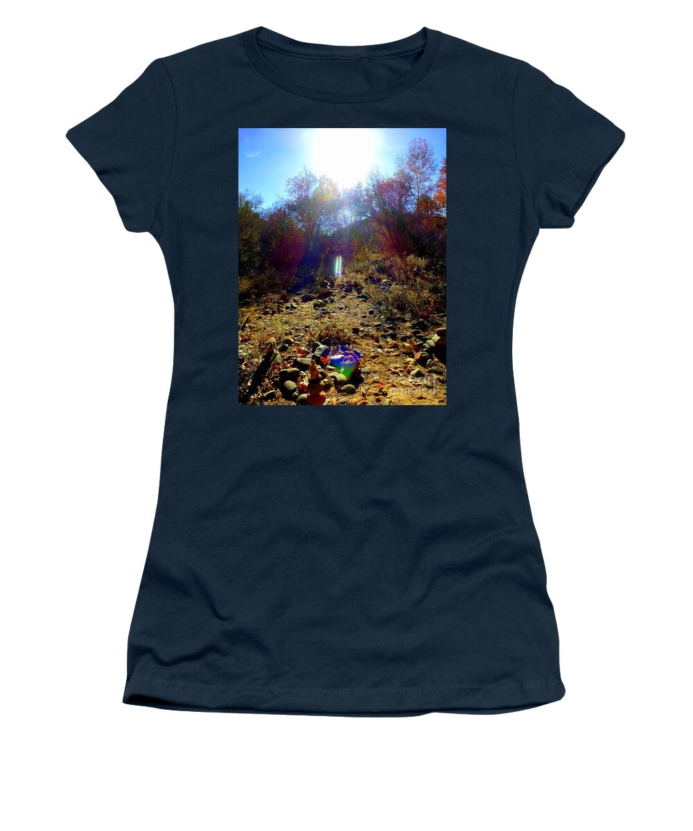 Sedona Women's T-Shirt featuring the photograph Sedona Cairn Sun Orbs by Mars Besso