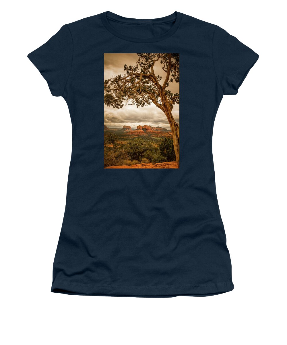 Rock Women's T-Shirt featuring the photograph Sedona Overlook by Don Schwartz