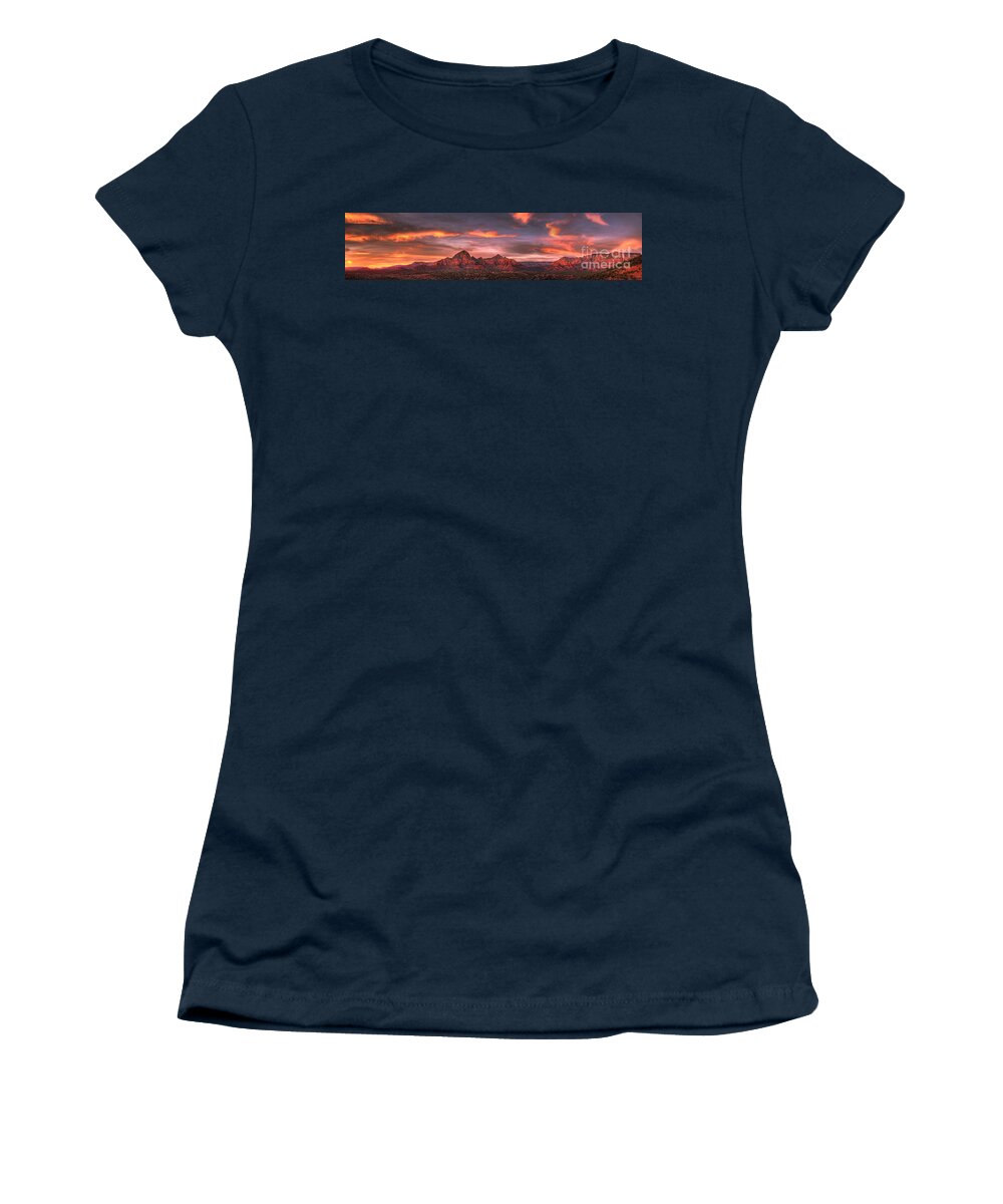 Sedona Women's T-Shirt featuring the photograph Sedona Sunset Panorama by Eddie Yerkish