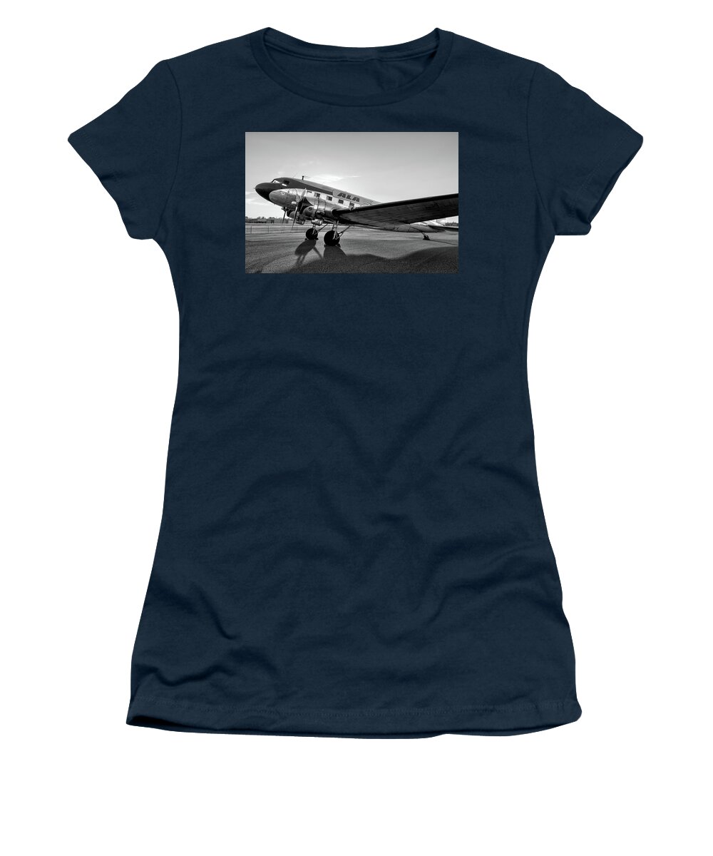 Transport Women's T-Shirt featuring the photograph Shadows of a DC-3  by Chris Buff