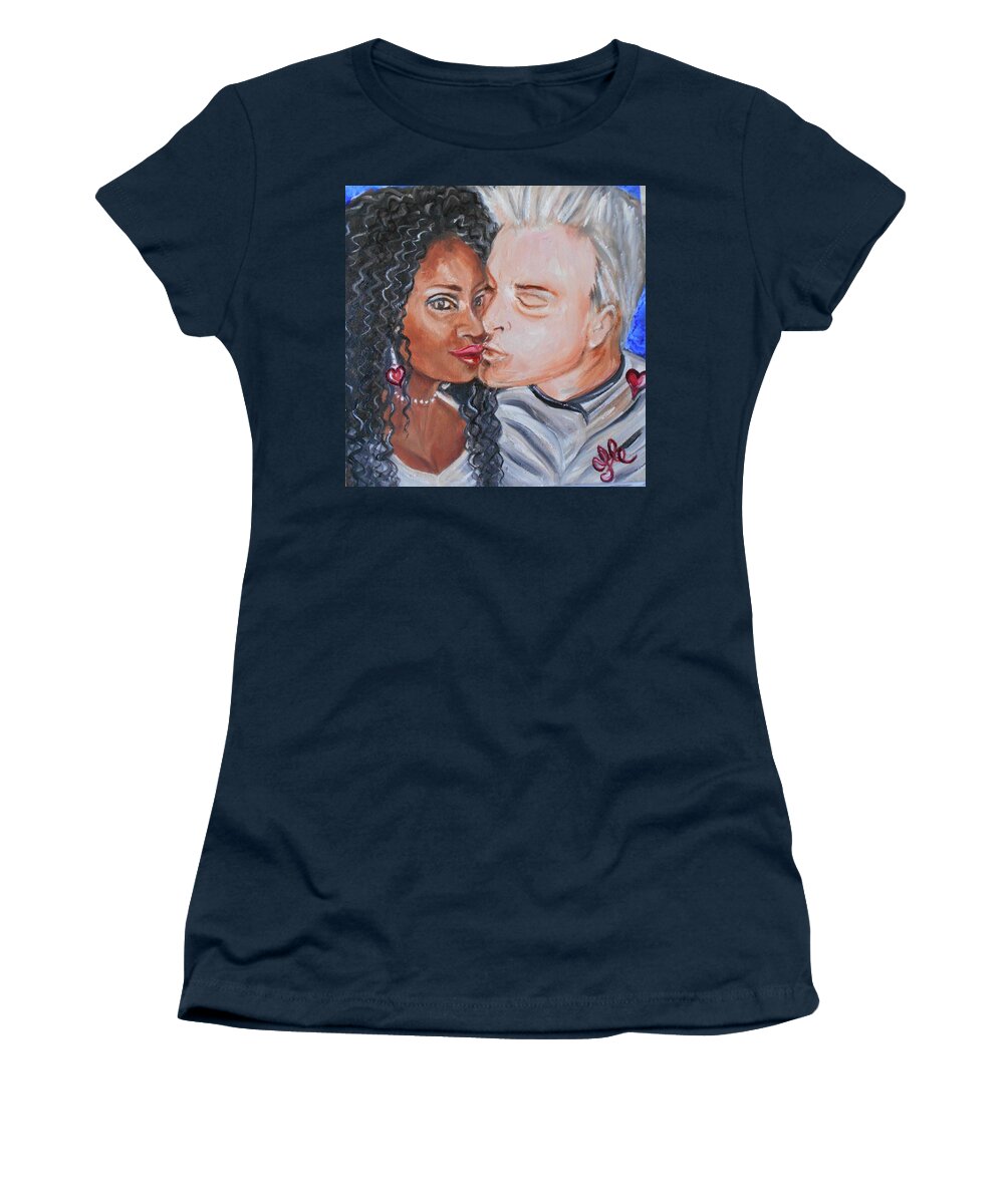 Interracialart Women's T-Shirt featuring the painting Shalonda and Rainer - All you need is love by Yesi Casanova