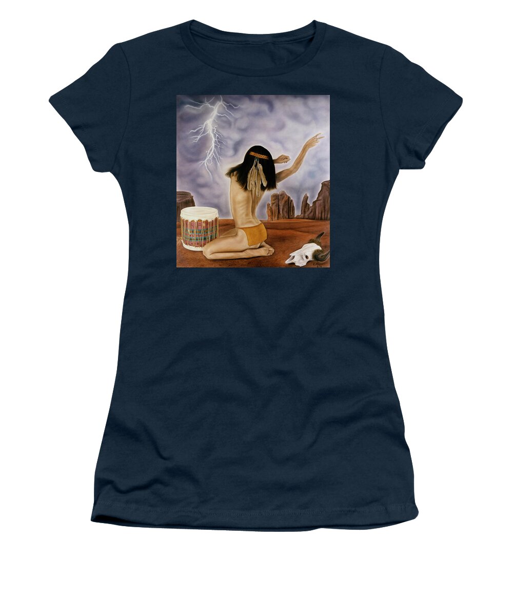 Storm Women's T-Shirt featuring the painting She Called The Rain by Rich Milo