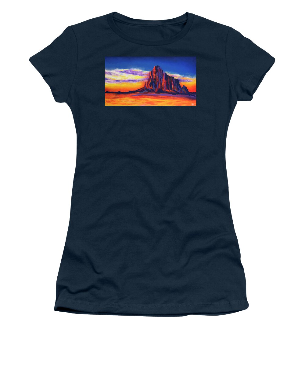 Shiprock Women's T-Shirt featuring the painting Shiprock Mountain by Stephen Anderson