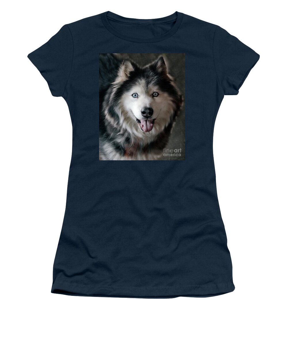 Siberian Husky Women's T-Shirt featuring the photograph Siberian Husky by Daliana Pacuraru