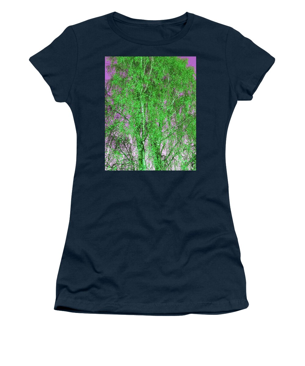 Silverbirch Women's T-Shirt featuring the photograph Silver Birch in Green by Rowena Tutty