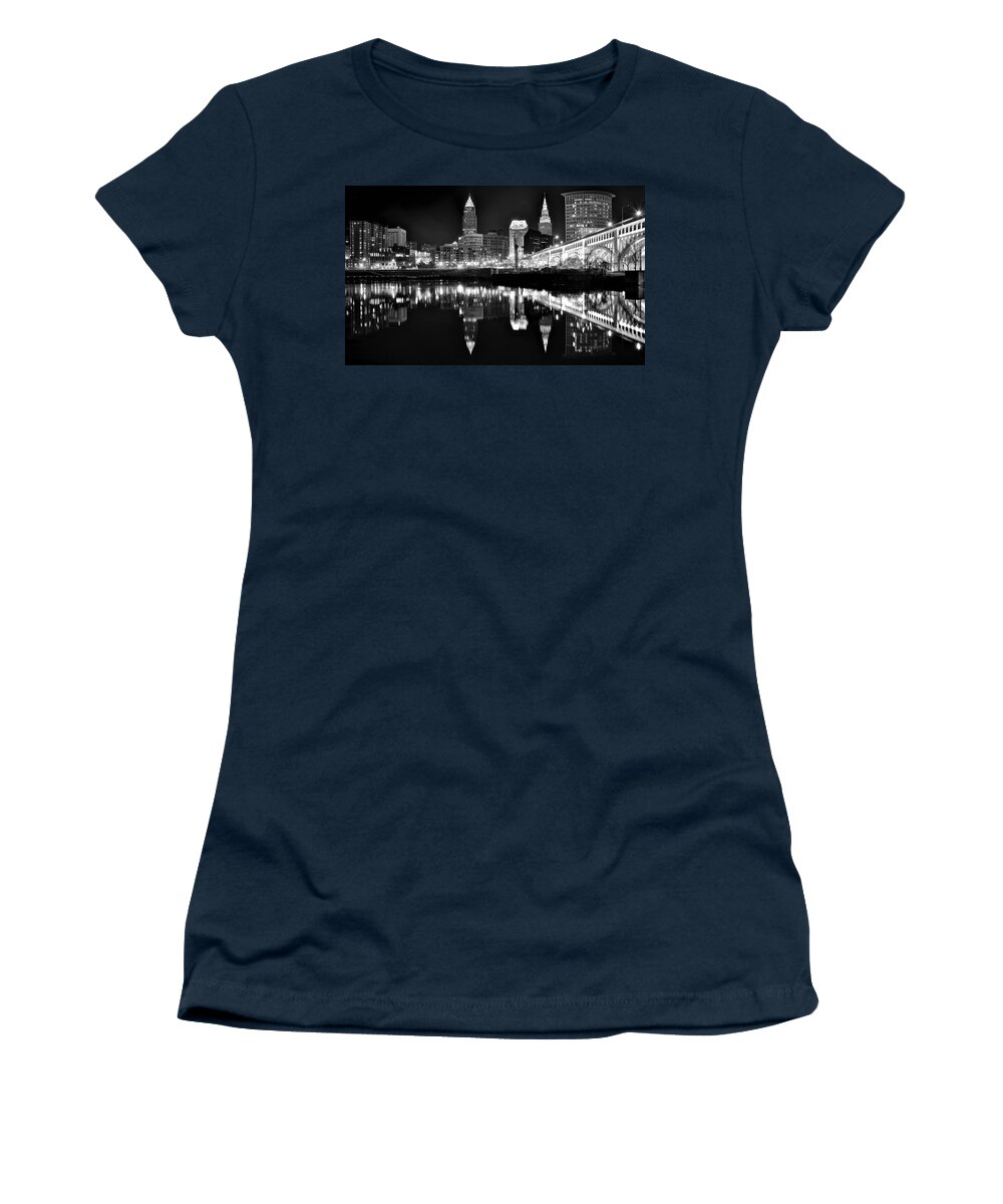 Cleveland Women's T-Shirt featuring the photograph Silvery Light on Black and White by Frozen in Time Fine Art Photography