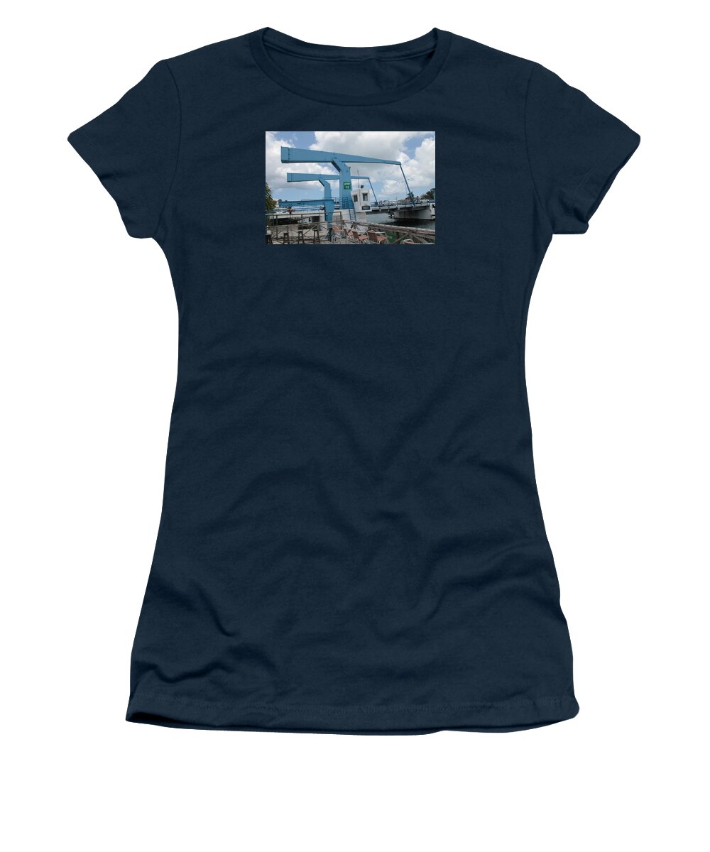 St Maarten Blue Women's T-Shirt featuring the photograph Simpson Bay Bridge St Maarten by Christopher J Kirby