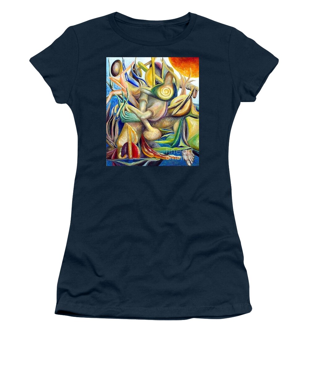Surrealism Women's T-Shirt featuring the painting Sitting in Flux by Timothy Foley